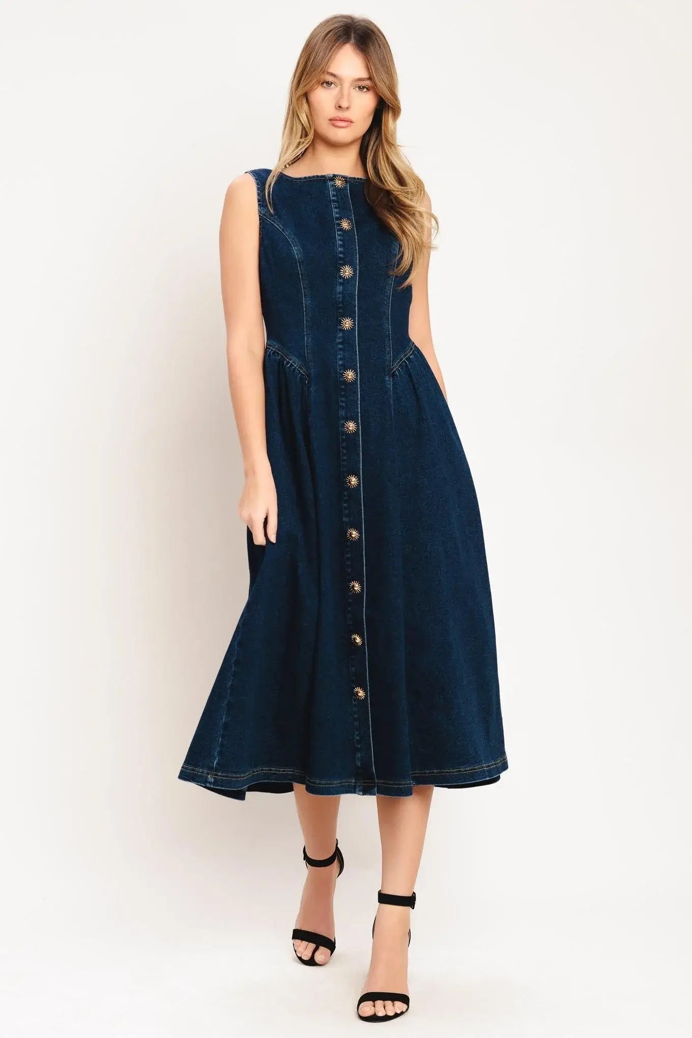 EFFORTLESS POLISH DENIM MIDI DRESS - Flying Tomato - Flyclothing LLC
