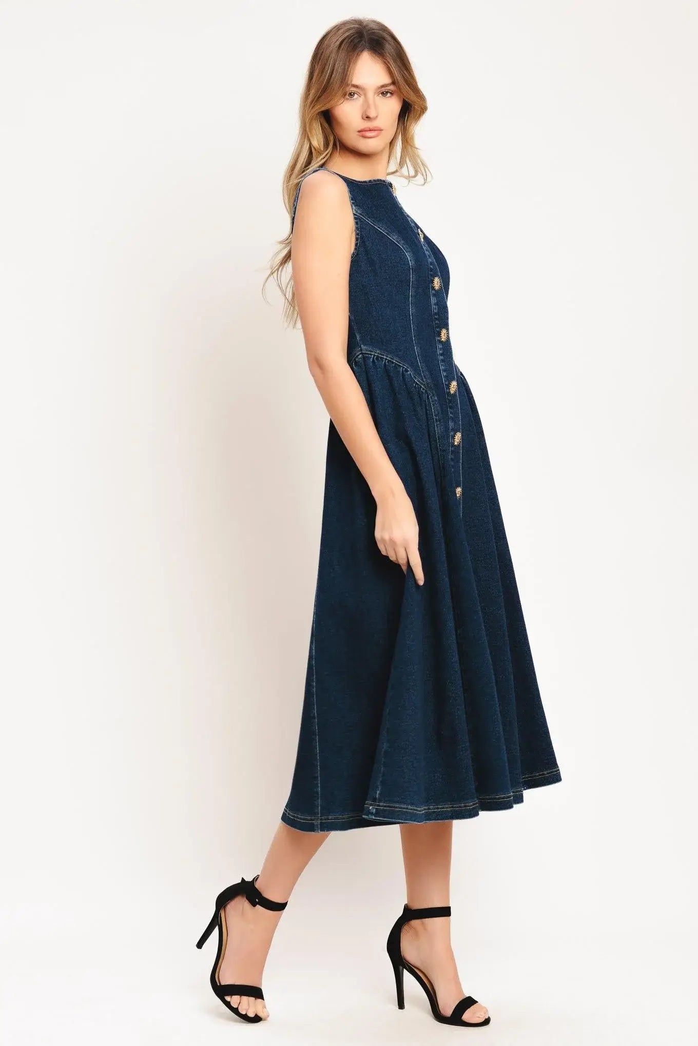 EFFORTLESS POLISH DENIM MIDI DRESS - Flying Tomato - Flyclothing LLC