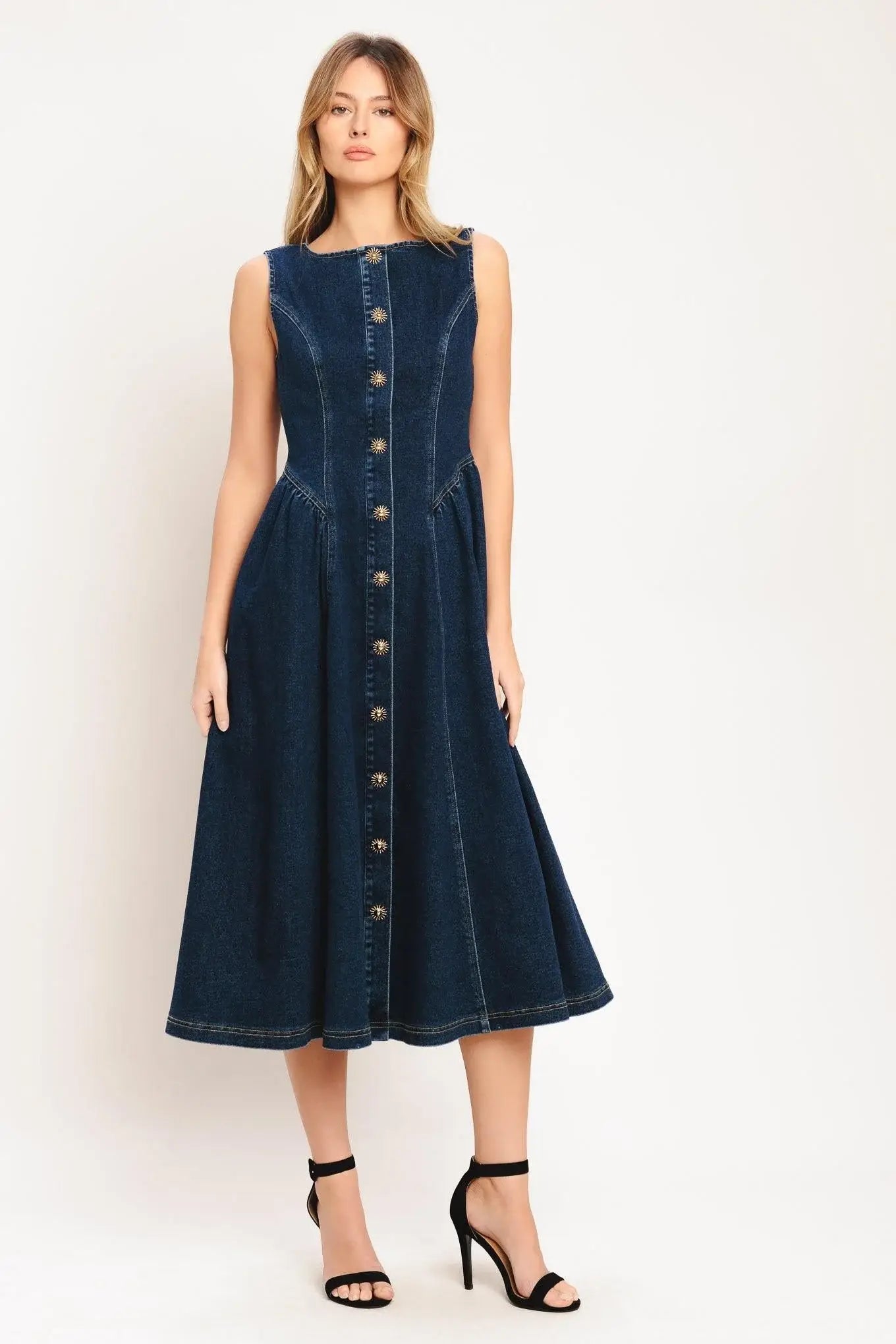 EFFORTLESS POLISH DENIM MIDI DRESS - Flying Tomato - Flyclothing LLC