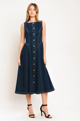 EFFORTLESS POLISH DENIM MIDI DRESS - Flying Tomato - Flyclothing LLC