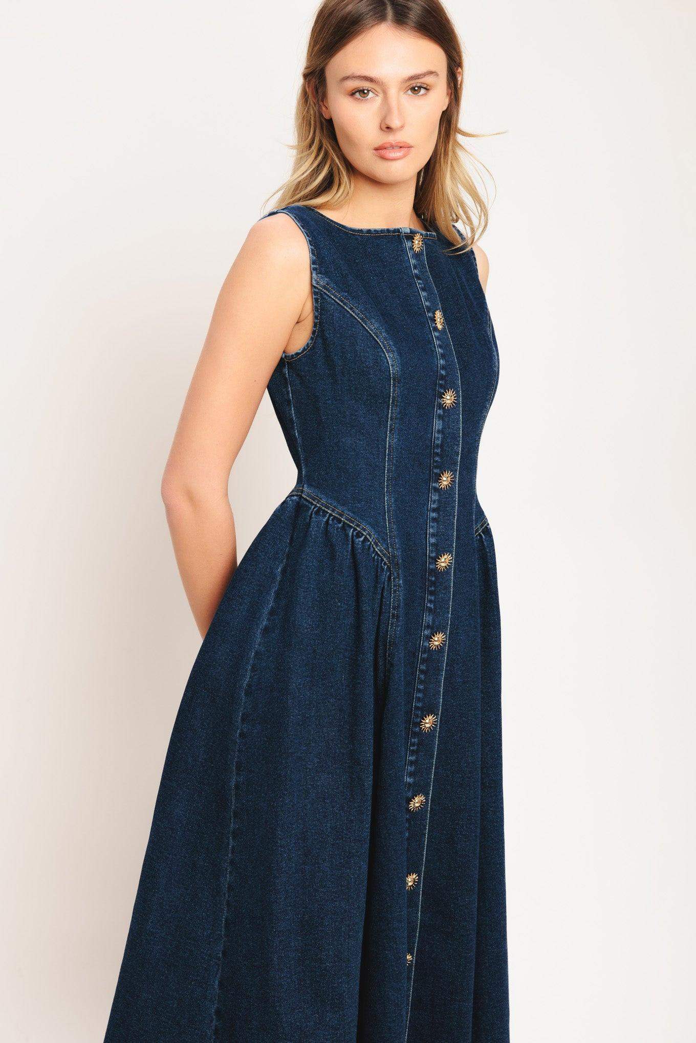 EFFORTLESS POLISH DENIM MIDI DRESS - Flying Tomato - Flyclothing LLC