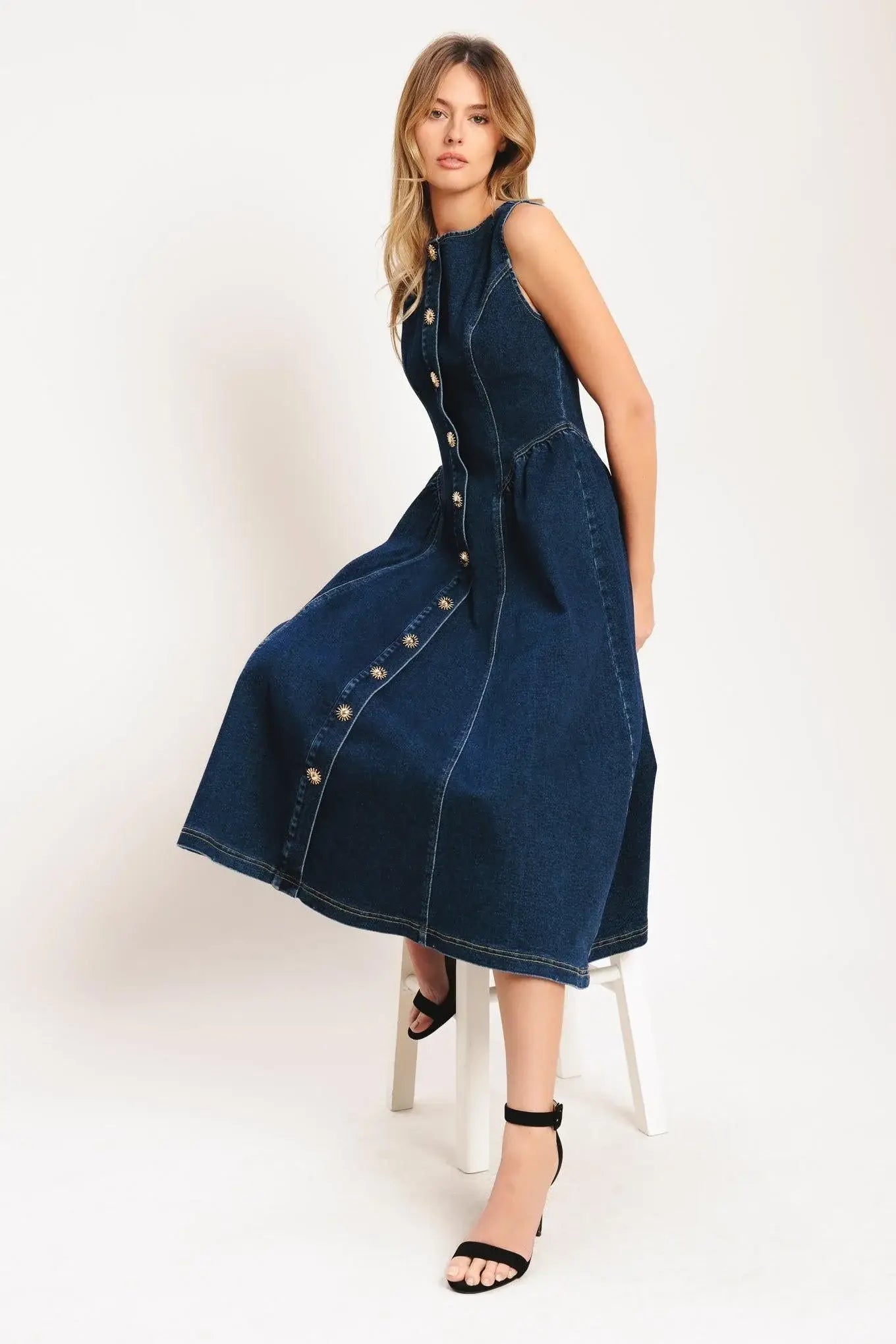 EFFORTLESS POLISH DENIM MIDI DRESS - Flying Tomato - Flyclothing LLC