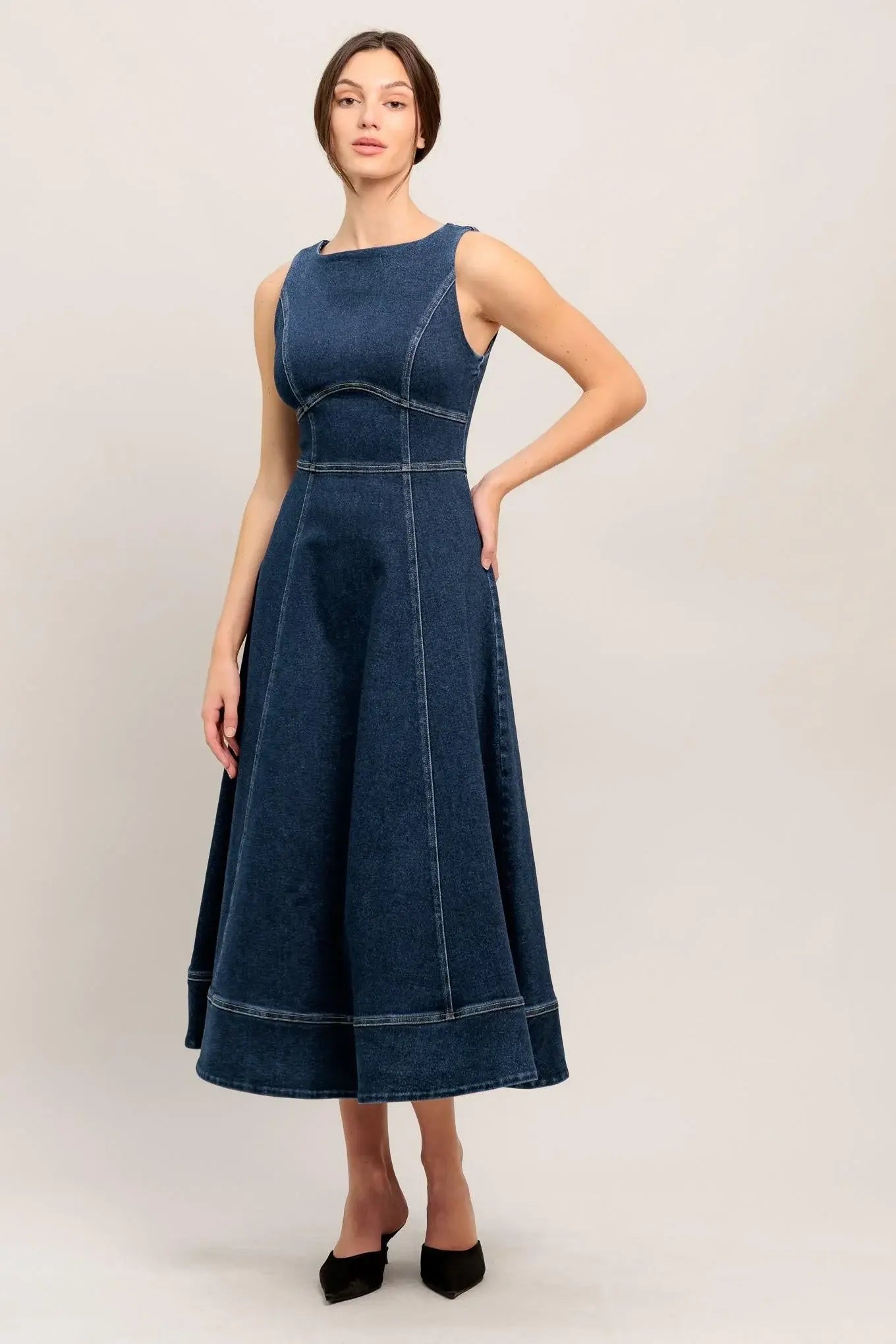 SIMPLE STATEMENT DENIM DENIM MIDI DRESS - Flying Tomato - Flyclothing LLC