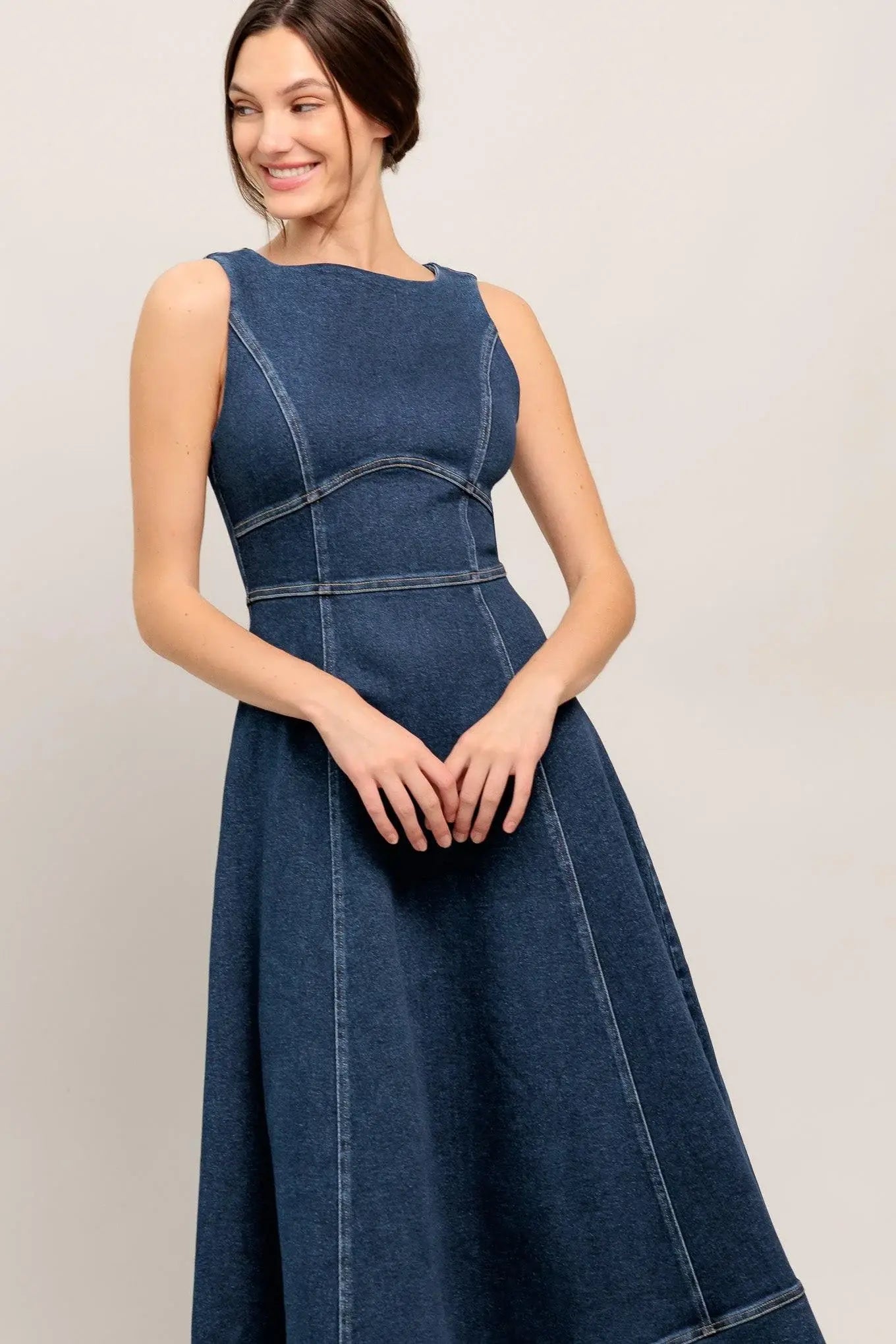 SIMPLE STATEMENT DENIM DENIM MIDI DRESS - Flying Tomato - Flyclothing LLC