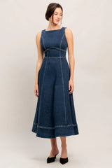 SIMPLE STATEMENT DENIM DENIM MIDI DRESS - Flying Tomato - Flyclothing LLC