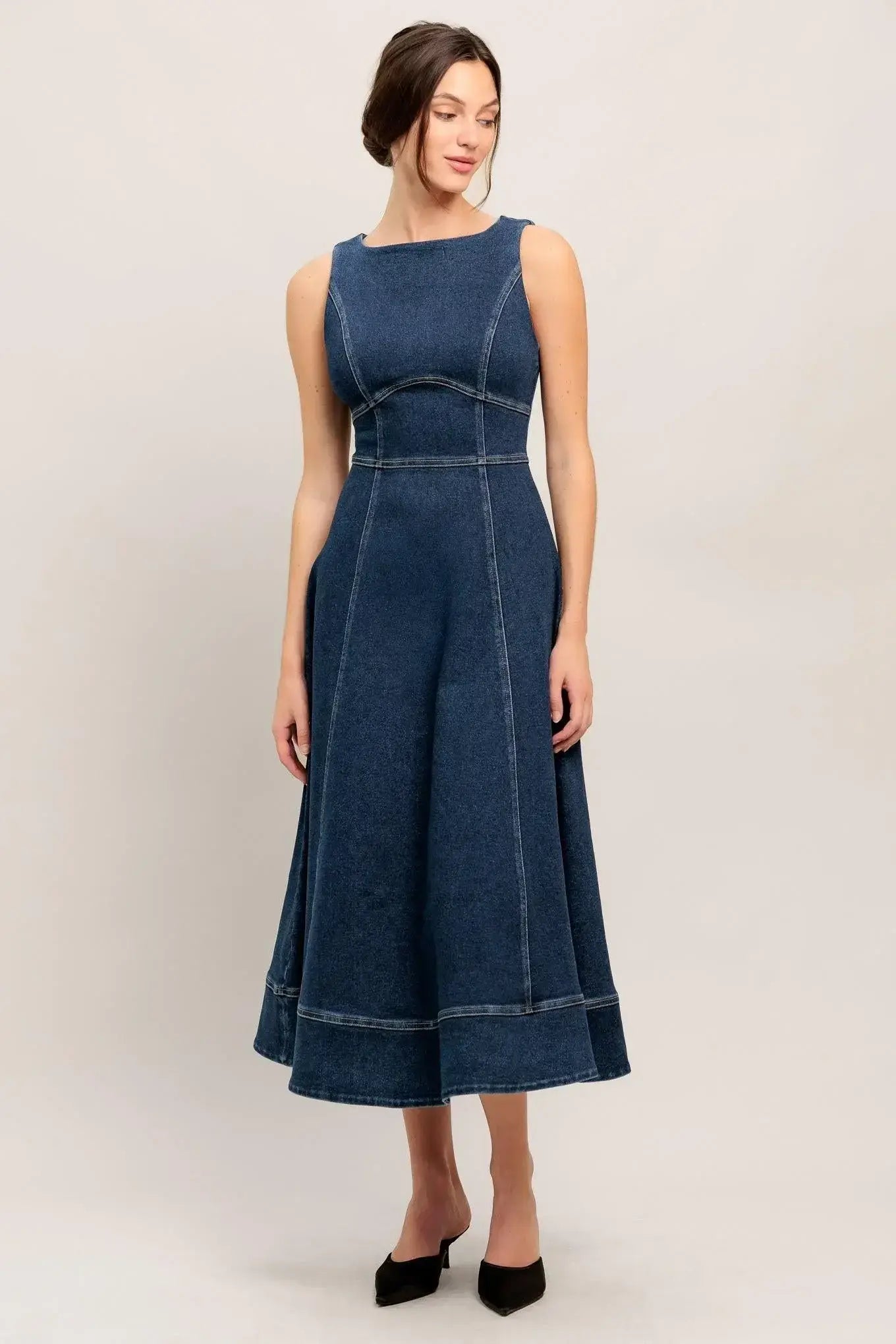 SIMPLE STATEMENT DENIM DENIM MIDI DRESS - Flying Tomato - Flyclothing LLC