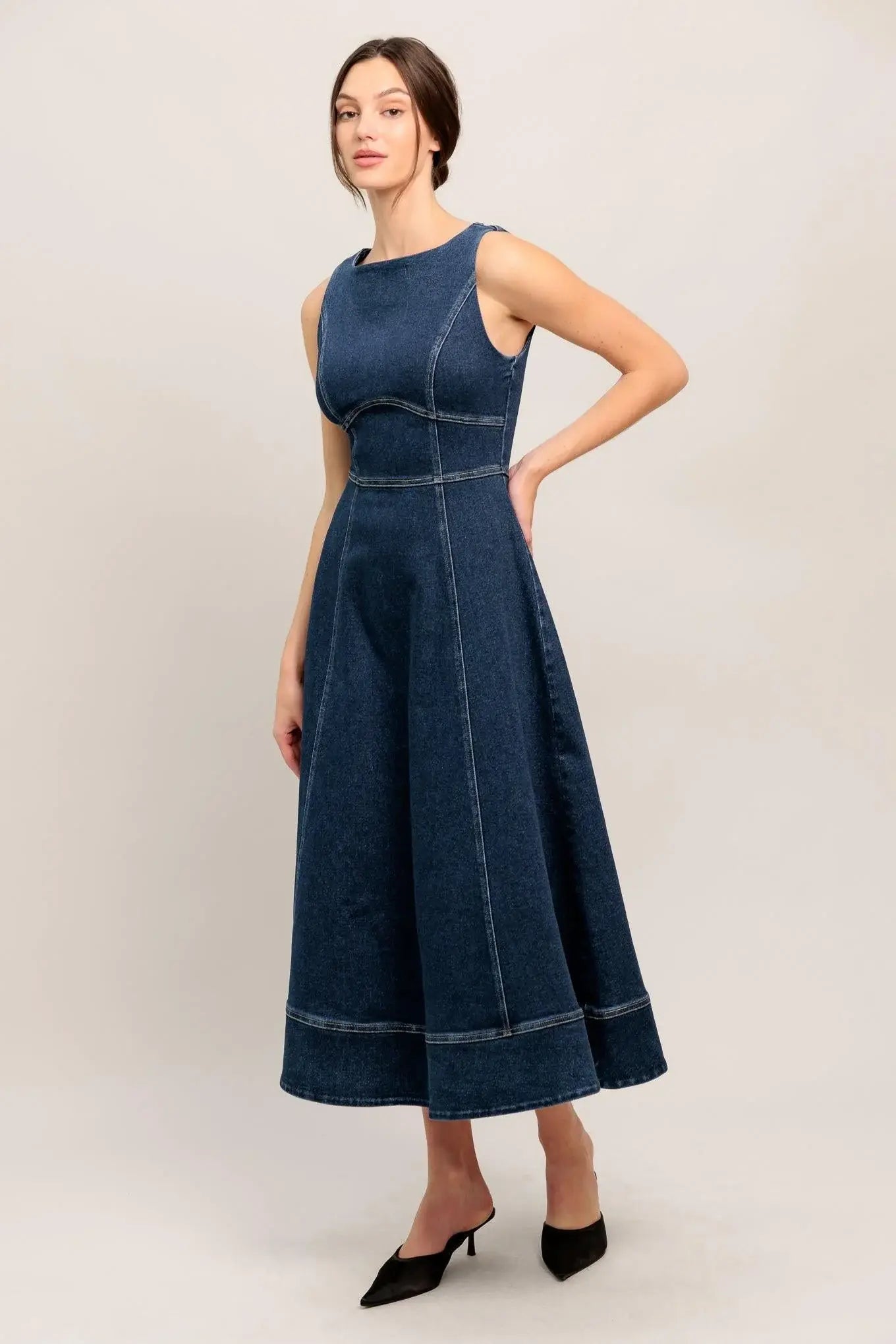 SIMPLE STATEMENT DENIM DENIM MIDI DRESS - Flying Tomato - Flyclothing LLC