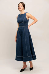 SIMPLE STATEMENT DENIM DENIM MIDI DRESS - Flying Tomato - Flyclothing LLC
