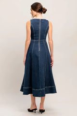 SIMPLE STATEMENT DENIM DENIM MIDI DRESS - Flying Tomato - Flyclothing LLC