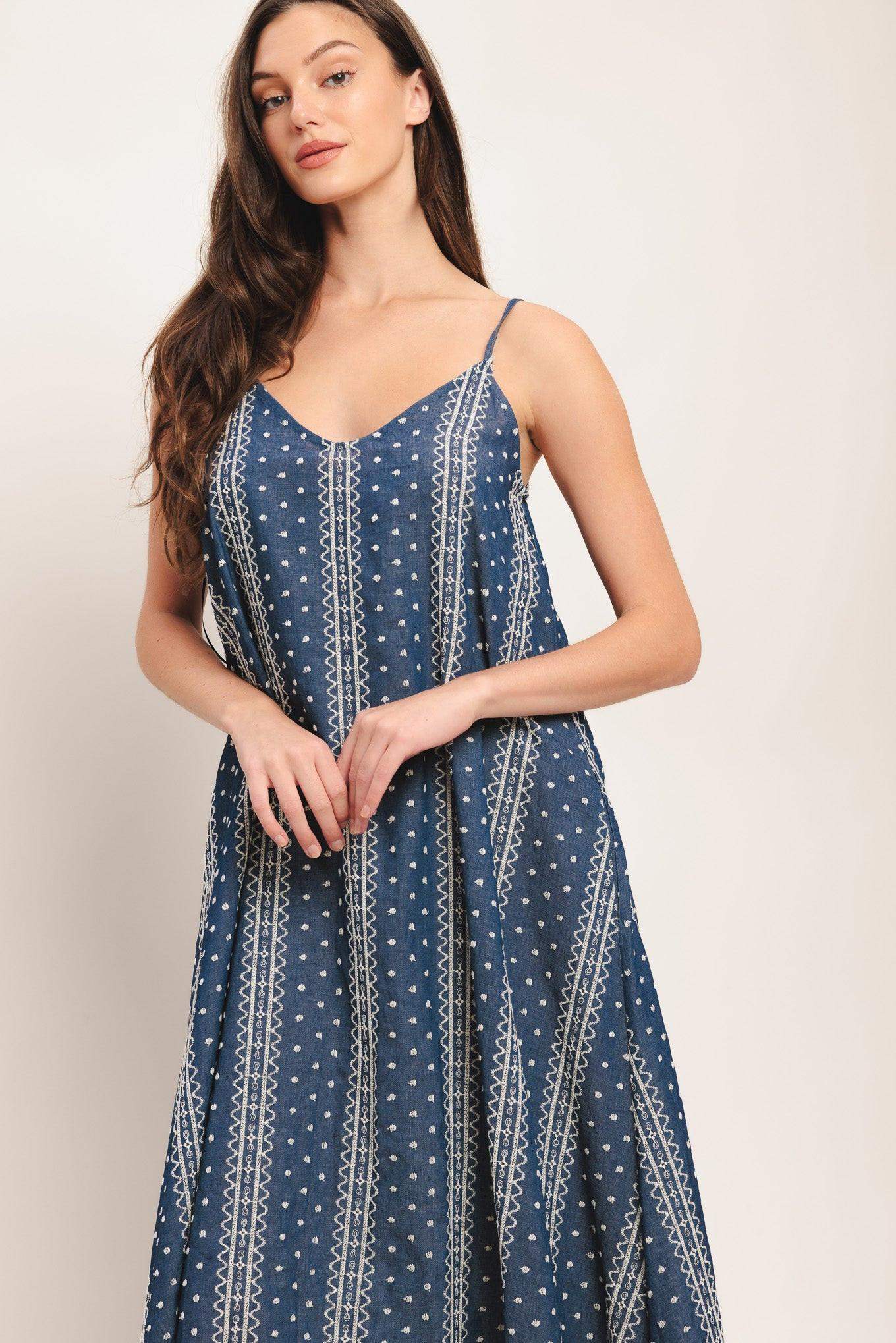 HANDLOOM SKY WOVEN MIDI DRESS - Flying Tomato - Flyclothing LLC