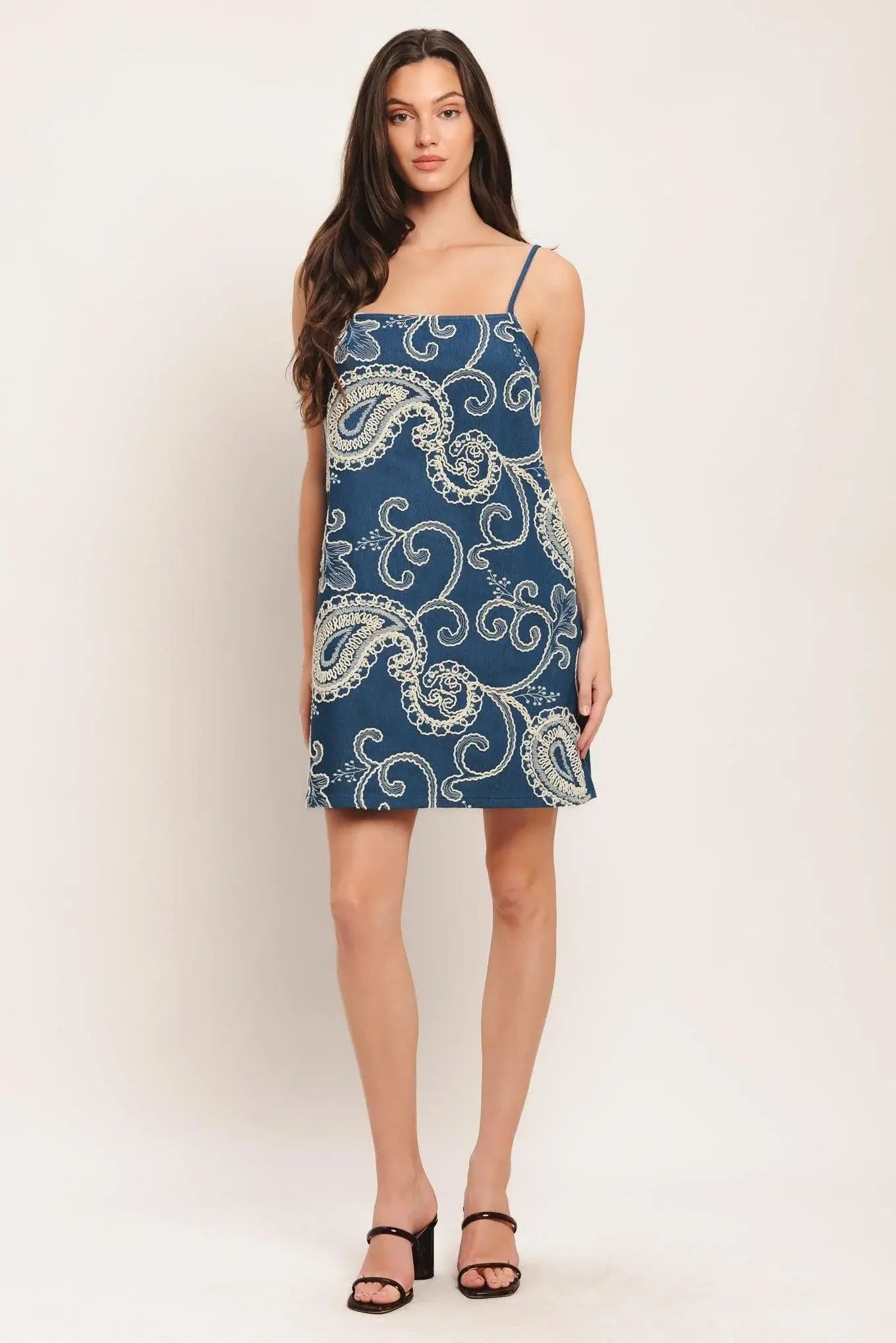 SEA BREEZE PAISLEY DENIM MINI DRESS - Flying Tomato - Flyclothing LLC