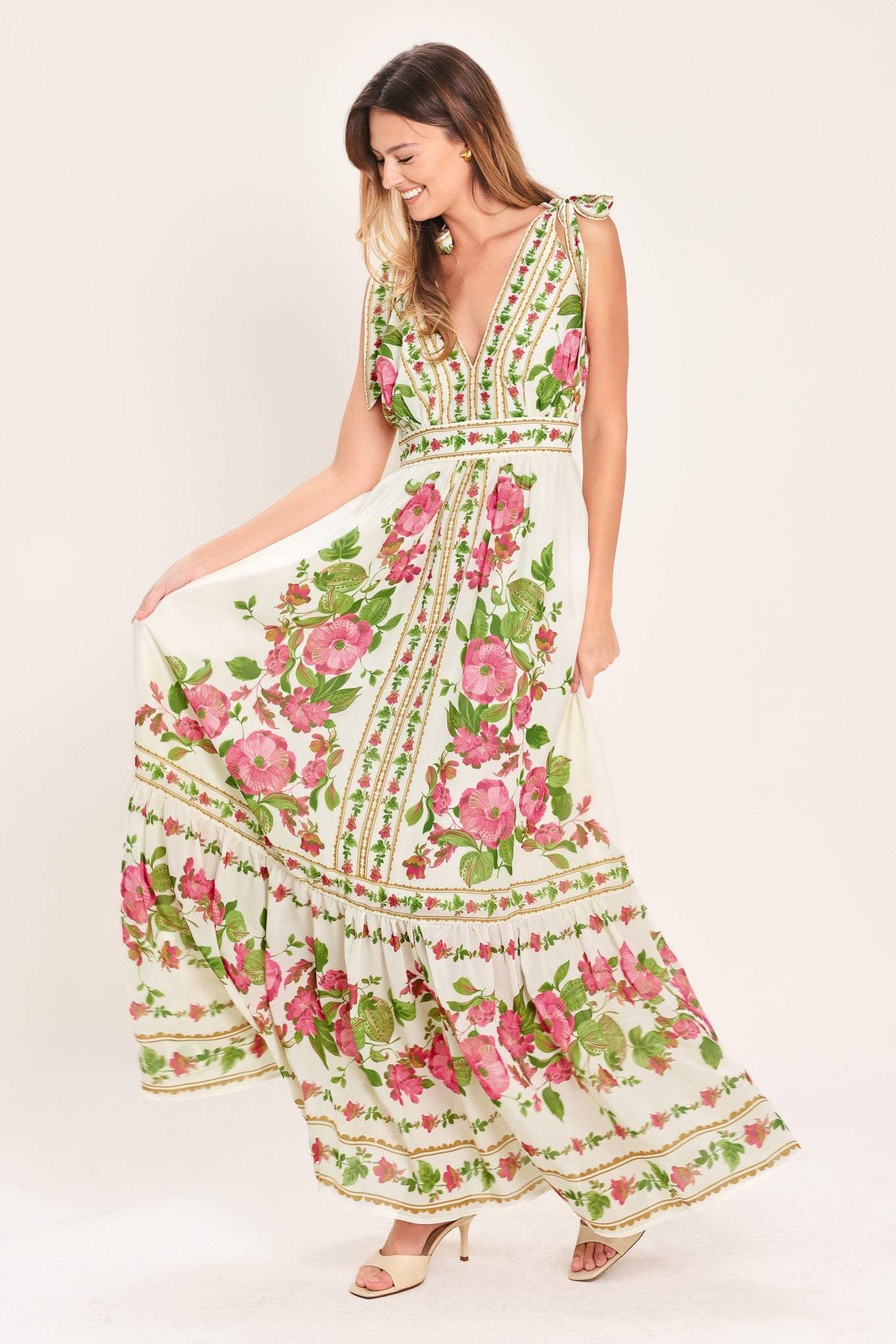 ROSE VINE ROMANCE WOVEN MAXI DRESS - Flying Tomato - Flyclothing LLC