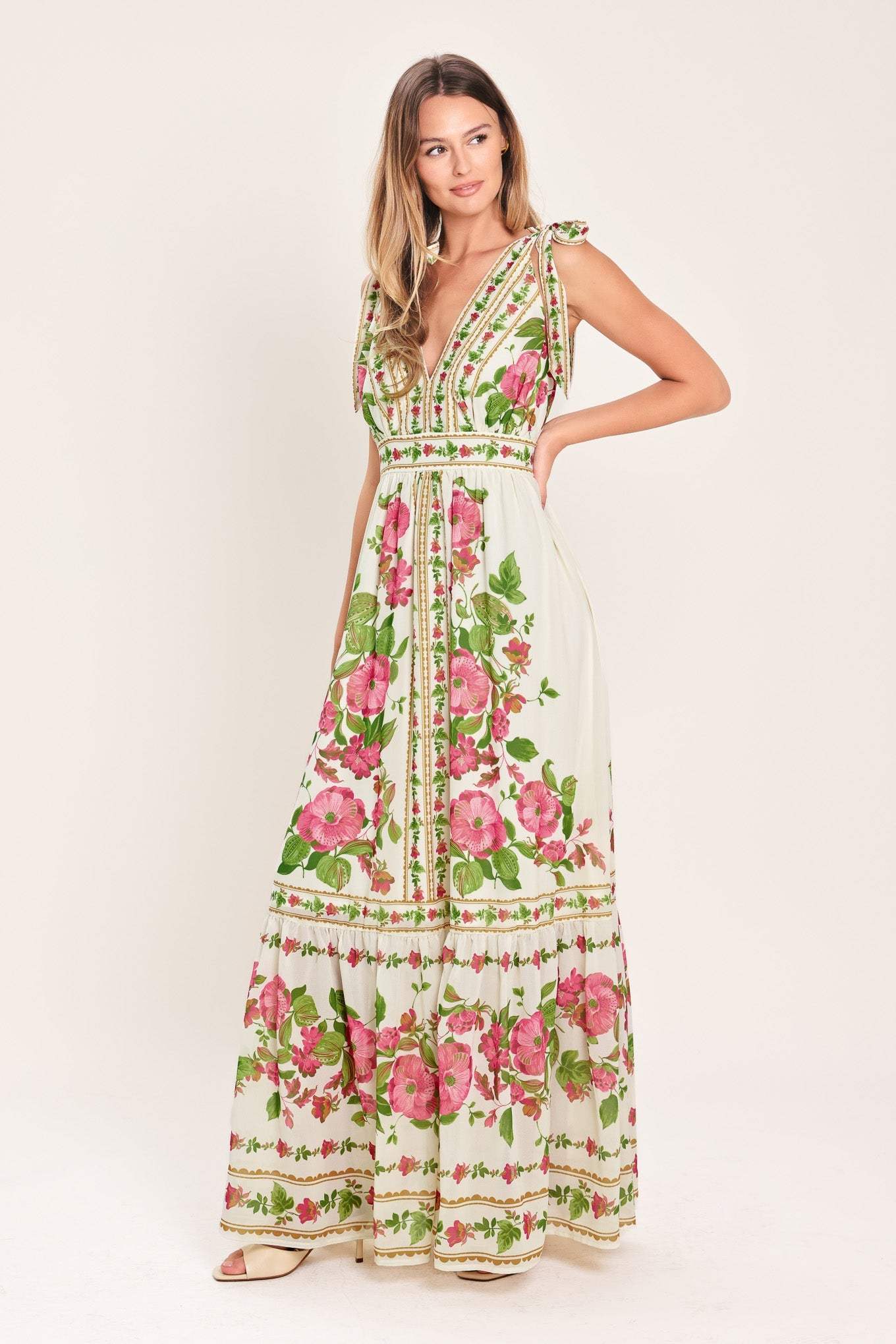 ROSE VINE ROMANCE WOVEN MAXI DRESS - Flying Tomato - Flyclothing LLC