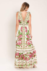 ROSE VINE ROMANCE WOVEN MAXI DRESS - Flying Tomato - Flyclothing LLC