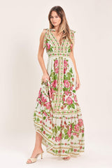 ROSE VINE ROMANCE WOVEN MAXI DRESS - Flying Tomato - Flyclothing LLC