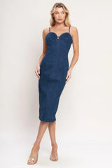 CITY LIGHTS DENIM MIDI DRESS - Flying Tomato - Flyclothing LLC