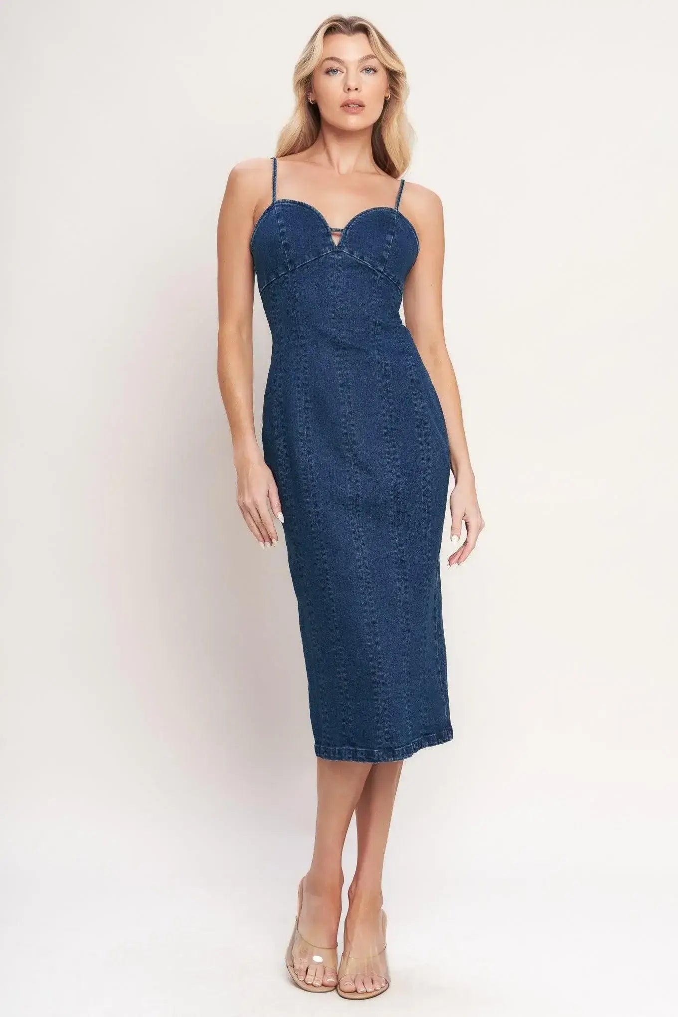 CITY LIGHTS DENIM MIDI DRESS - Flying Tomato - Flyclothing LLC