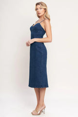CITY LIGHTS DENIM MIDI DRESS - Flying Tomato - Flyclothing LLC