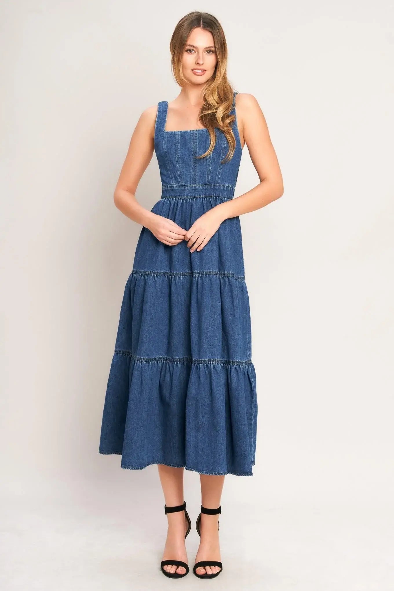 EVERYDAY ROMANCE DENIM MIDI DRESS - Flying Tomato - Flyclothing LLC