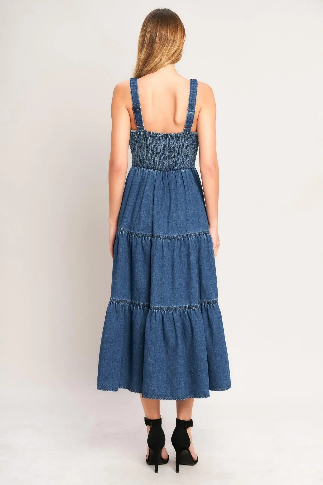 EVERYDAY ROMANCE DENIM MIDI DRESS - Flying Tomato - Flyclothing LLC