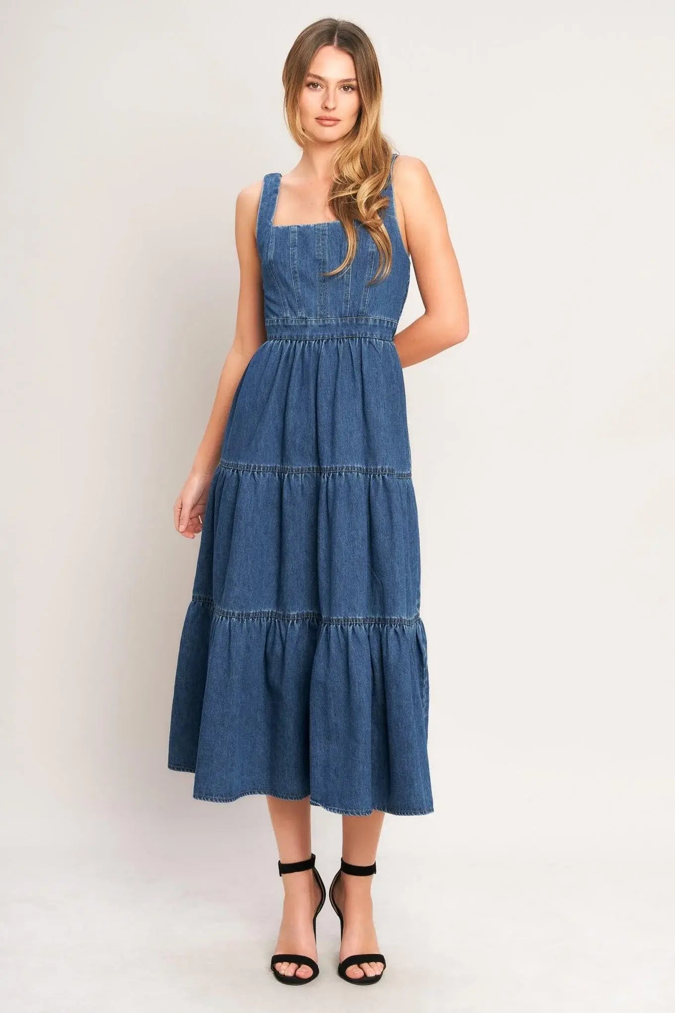 EVERYDAY ROMANCE DENIM MIDI DRESS - Flying Tomato - Flyclothing LLC