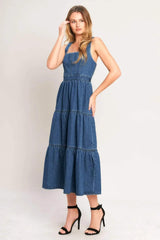 EVERYDAY ROMANCE DENIM MIDI DRESS - Flying Tomato - Flyclothing LLC