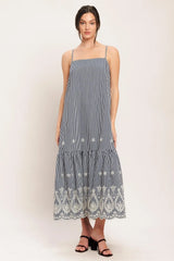 STRIPE COVE WOVEN MIDI DRESS - Flying Tomato - Flyclothing LLC