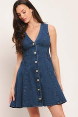 INDIGO FLARE DENIM MINI DRESS - Flying Tomato - Flyclothing LLC