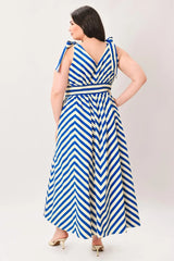 BLUE VOYAGE STRIPE WOVEN MIDI DRESS - Flying Tomato - Flyclothing LLC