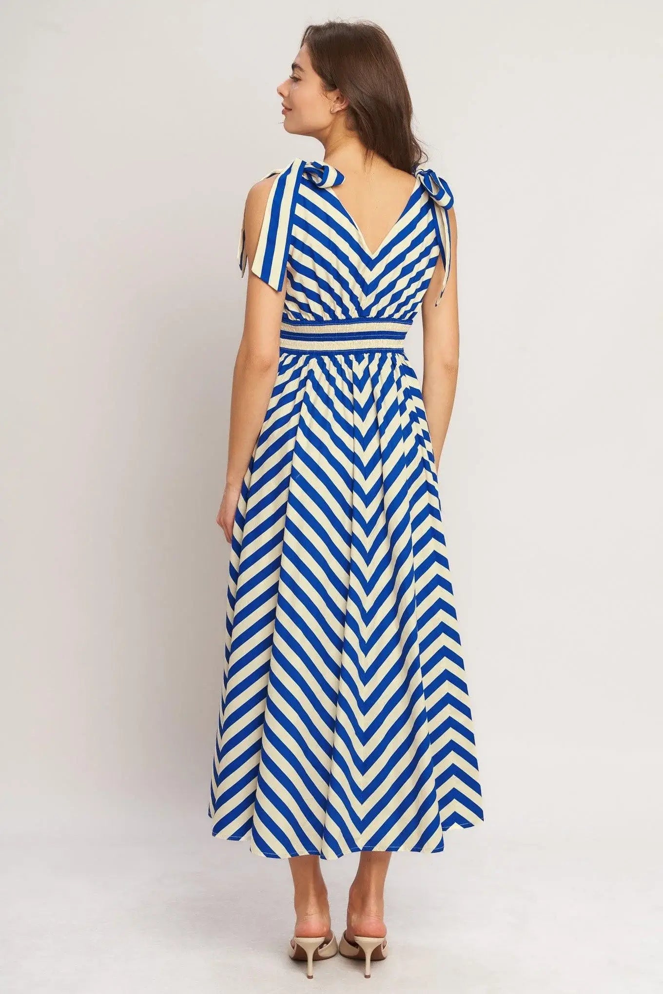 BLUE VOYAGE STRIPE WOVEN MIDI DRESS - Flying Tomato - Flyclothing LLC