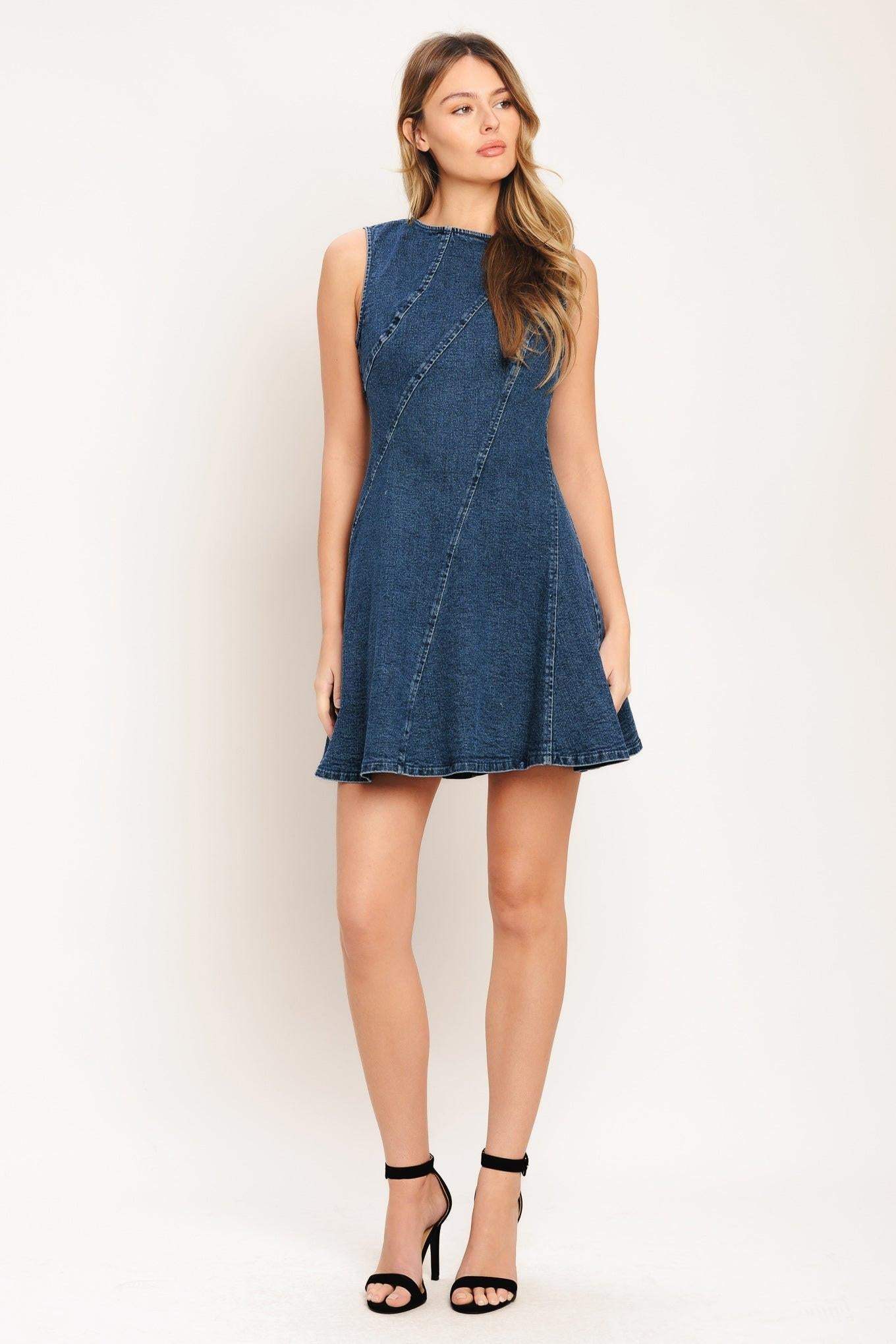 DAY TO NIGHT DENIM MINI DRESS - Flying Tomato - Flyclothing LLC
