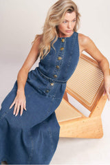 SUNDAY STROLL DENIM MIDI DRESS - Flying Tomato - Flyclothing LLC