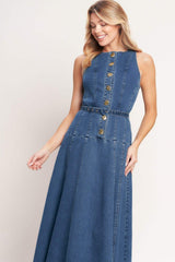 SUNDAY STROLL DENIM MIDI DRESS - Flying Tomato - Flyclothing LLC