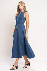 SUNDAY STROLL DENIM MIDI DRESS - Flying Tomato - Flyclothing LLC