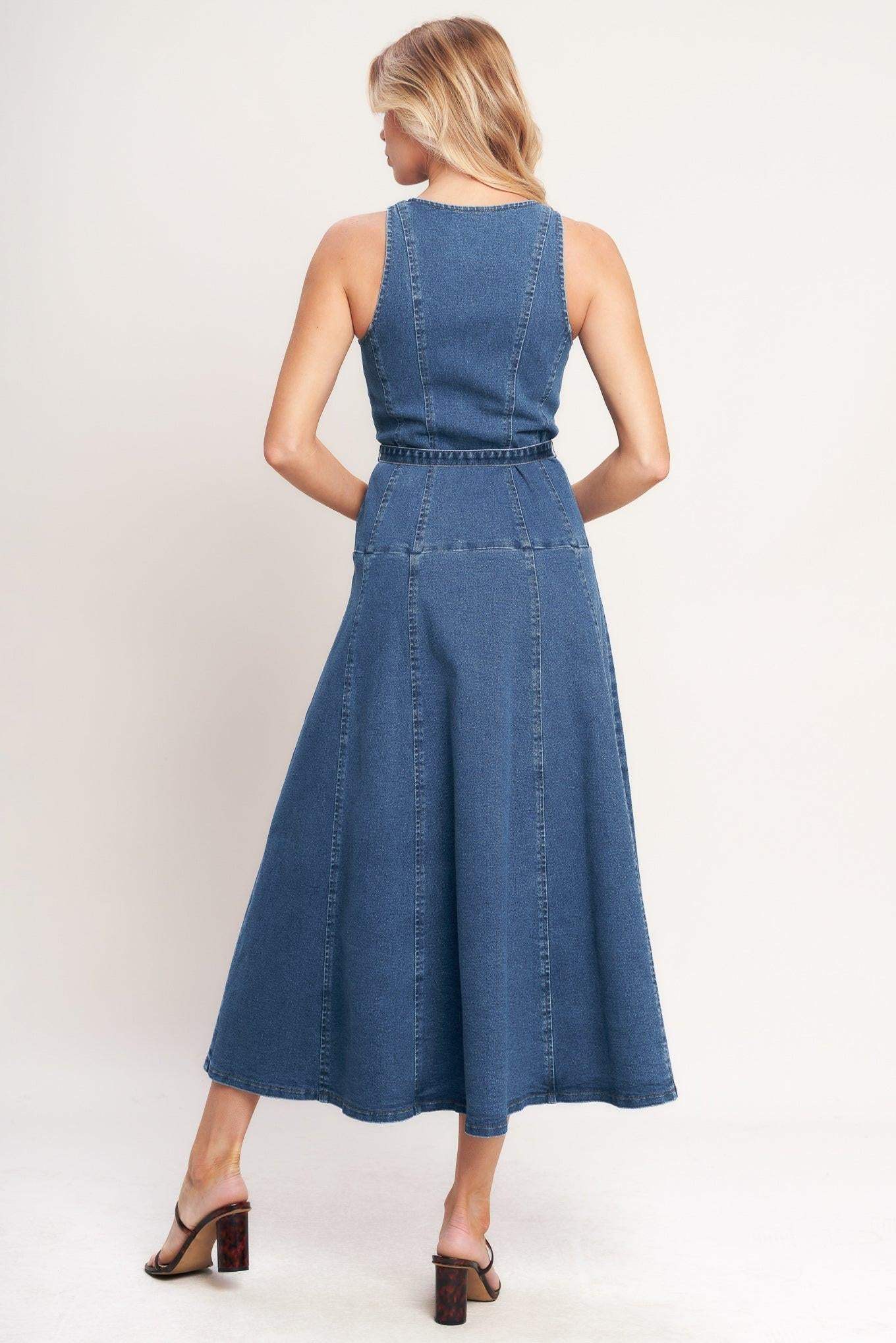 SUNDAY STROLL DENIM MIDI DRESS - Flying Tomato - Flyclothing LLC