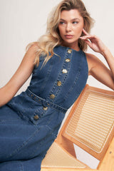SUNDAY STROLL DENIM MIDI DRESS - Flying Tomato - Flyclothing LLC