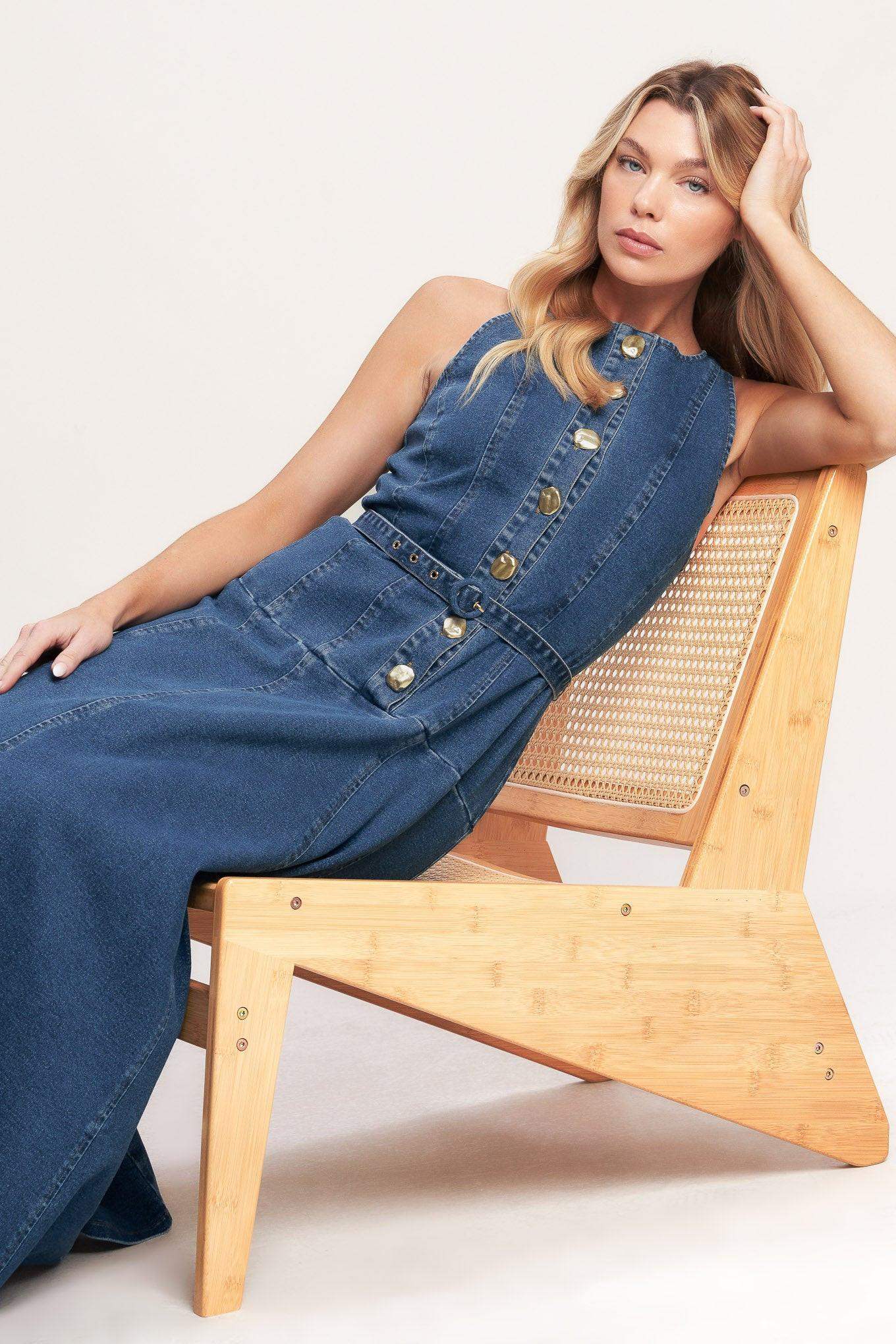 SUNDAY STROLL DENIM MIDI DRESS - Flying Tomato - Flyclothing LLC