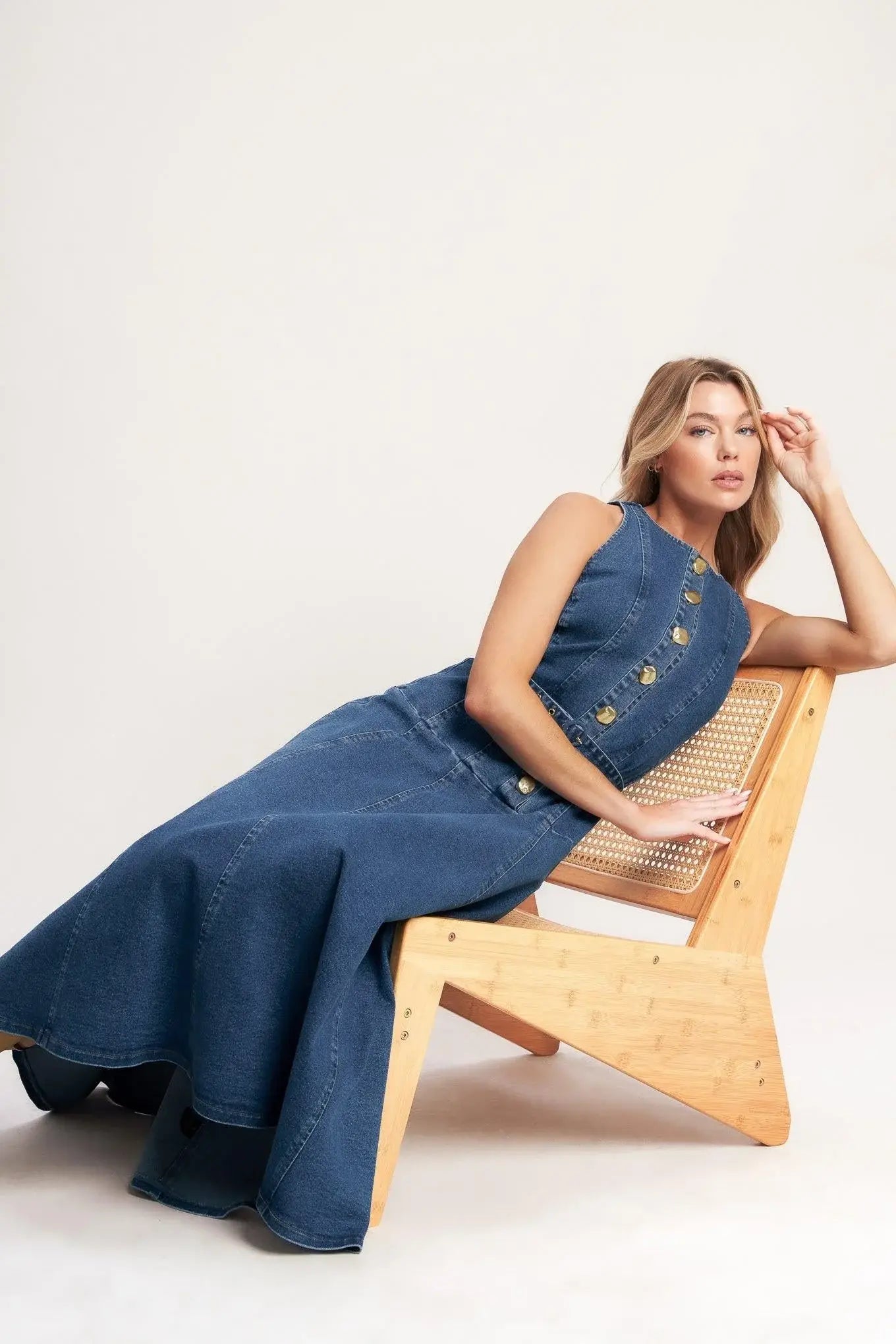 SUNDAY STROLL DENIM MIDI DRESS - Flying Tomato - Flyclothing LLC