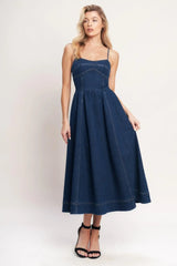 THE EVERYDAY ICON DENIM MIDI DRESS - Flying Tomato - Flyclothing LLC