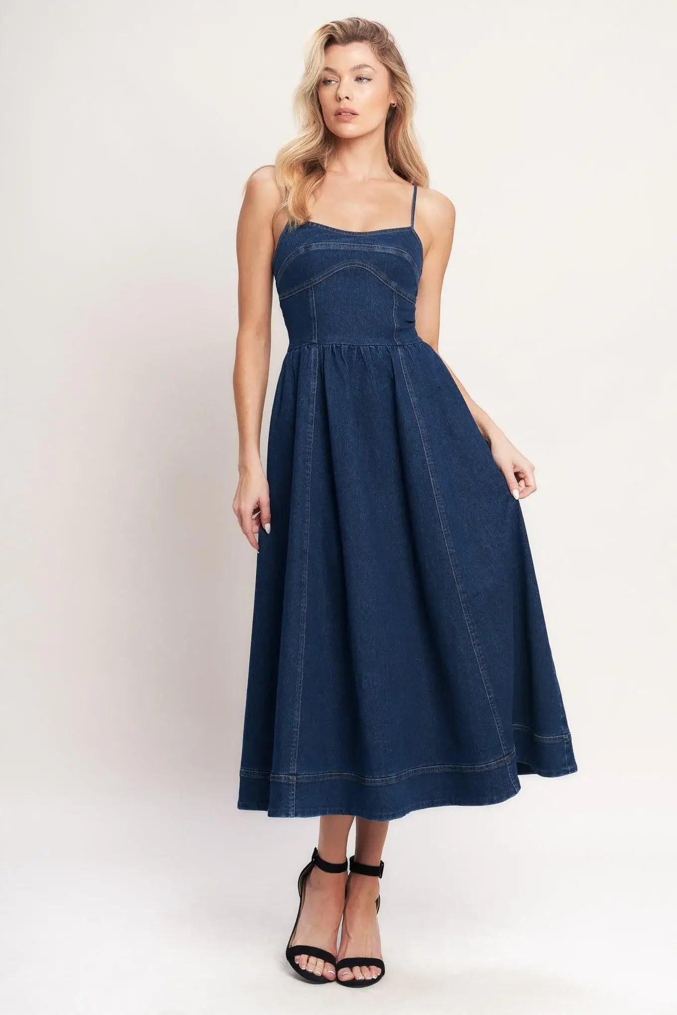 THE EVERYDAY ICON DENIM MIDI DRESS - Flying Tomato - Flyclothing LLC