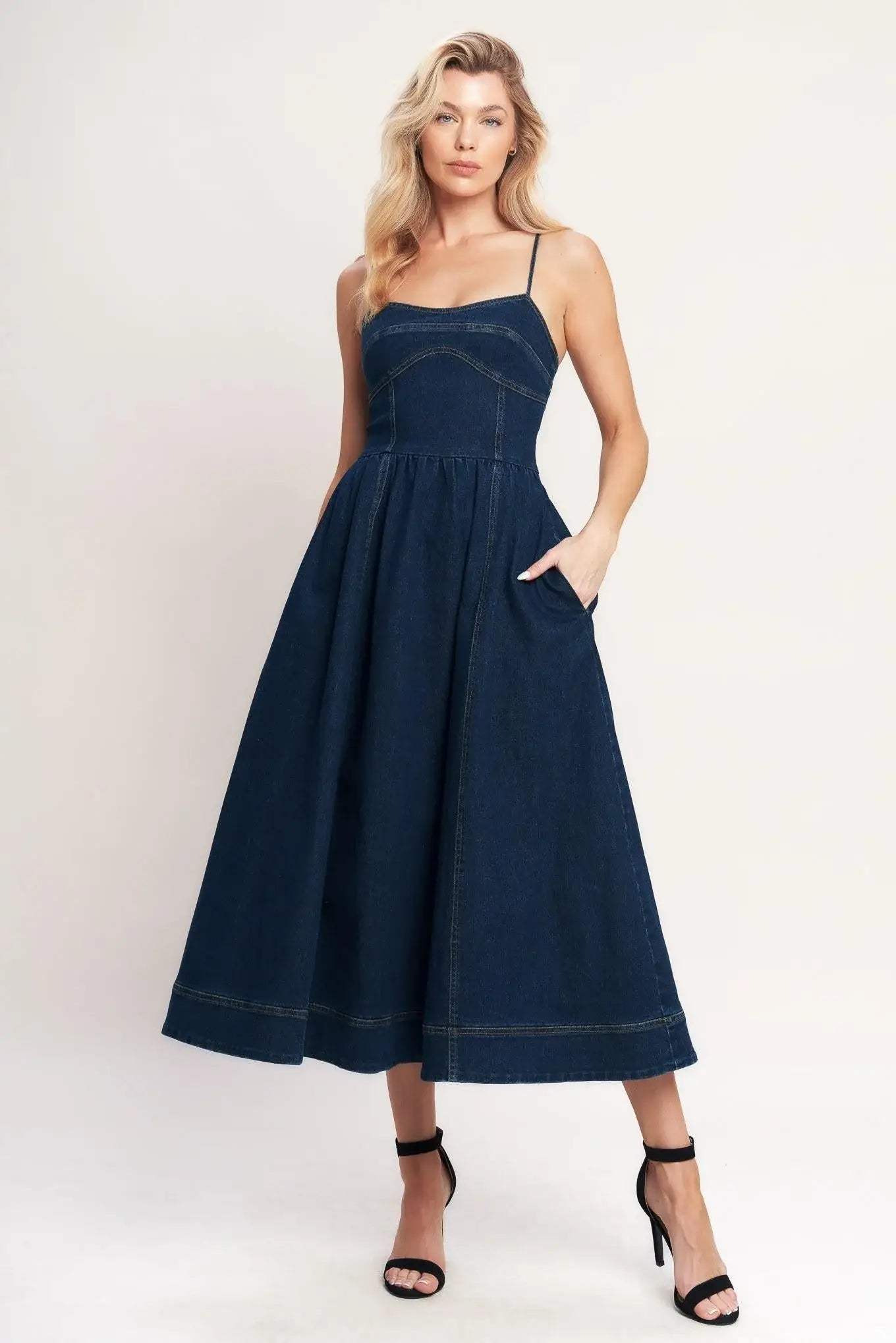 THE EVERYDAY ICON DENIM MIDI DRESS - Flying Tomato - Flyclothing LLC