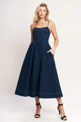 THE EVERYDAY ICON DENIM MIDI DRESS - Flying Tomato - Flyclothing LLC