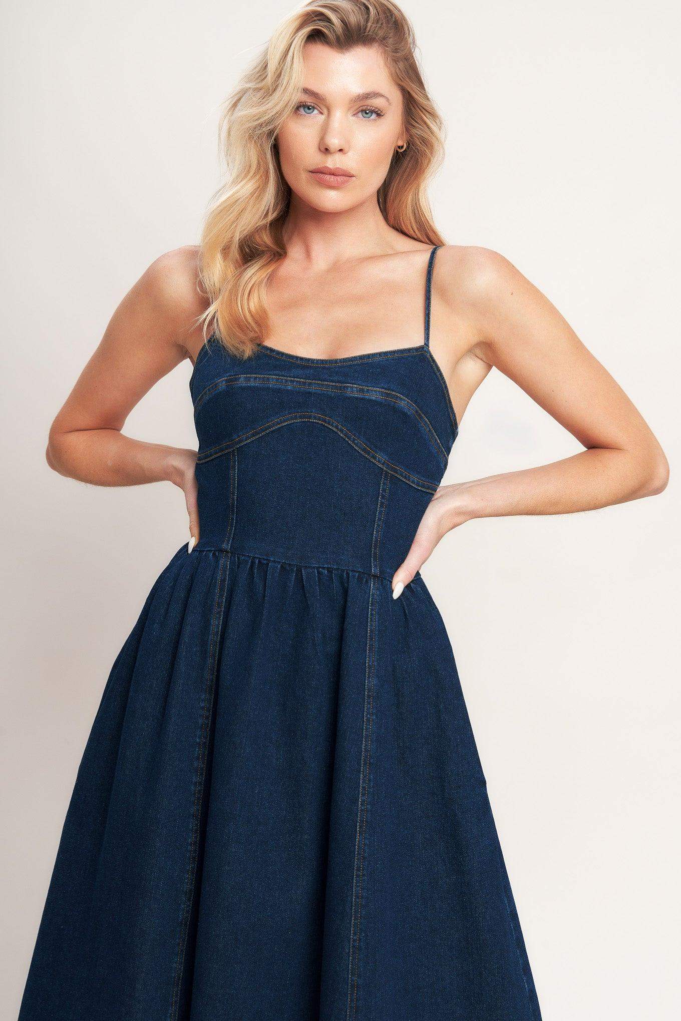 THE EVERYDAY ICON DENIM MIDI DRESS - Flying Tomato - Flyclothing LLC