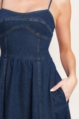THE EVERYDAY ICON DENIM MIDI DRESS - Flying Tomato - Flyclothing LLC