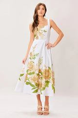 CREAM BOTANICA WOVEN MIDI DRESS - Flying Tomato - Flyclothing LLC
