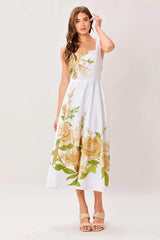 CREAM BOTANICA WOVEN MIDI DRESS - Flying Tomato - Flyclothing LLC