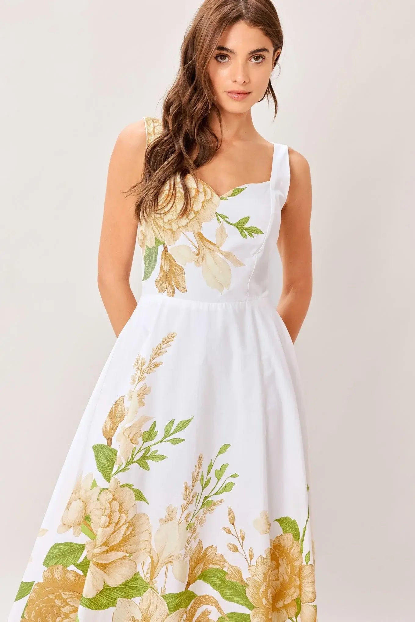 CREAM BOTANICA WOVEN MIDI DRESS - Flying Tomato - Flyclothing LLC