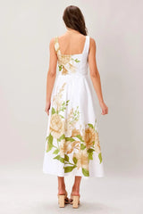 CREAM BOTANICA WOVEN MIDI DRESS - Flying Tomato - Flyclothing LLC