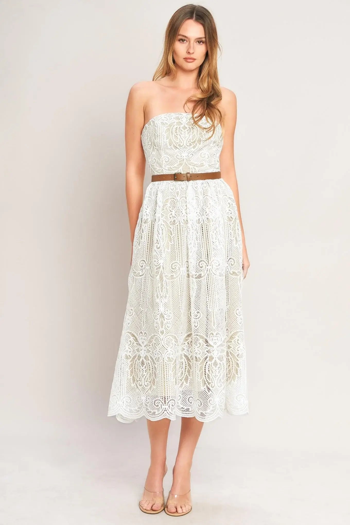 ELEGANT GARDEN WOVEN LACE MIDI DRESS - Flying Tomato - Flyclothing LLC