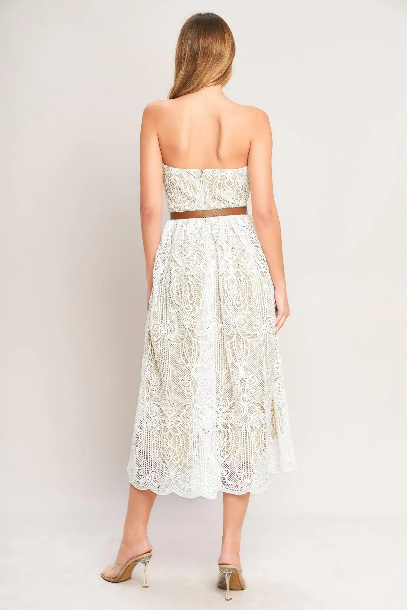 ELEGANT GARDEN WOVEN LACE MIDI DRESS - Flying Tomato - Flyclothing LLC